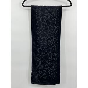 Vintage Black Shawl Scarf Soft Velvety Flocking Print Rectangle Leaves Wrap